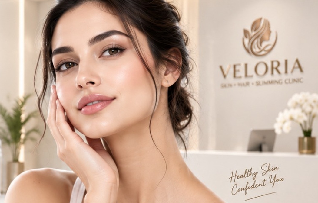 Client with clear, radiant skin at Veloria Aesthetics